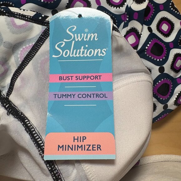 Swim Solutions Tummy Control Fauxkini One-Piece Swimsuit Women's Size 8 NWT! - Picture 4 of 7